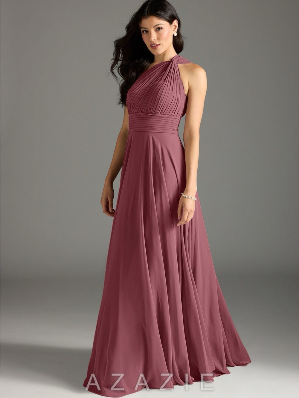 Azazie Dusty Rose Halter Evening Dress